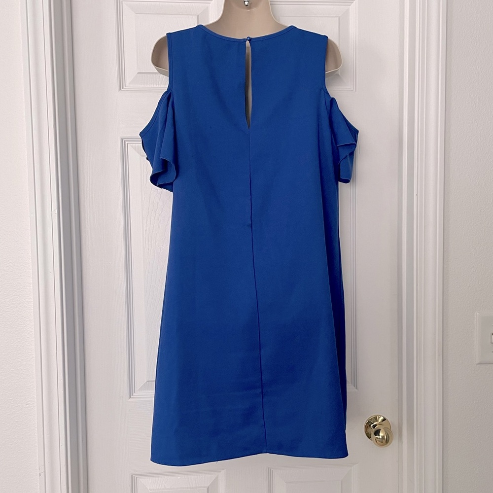 Blue Ruffle Cold Shoulder Dress - Picture 3 of 3